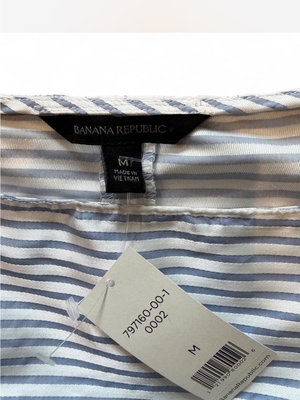 Banana Republic Striped Boatneck Tee Light Blue & White blouse top satin - Picture 5 of 9